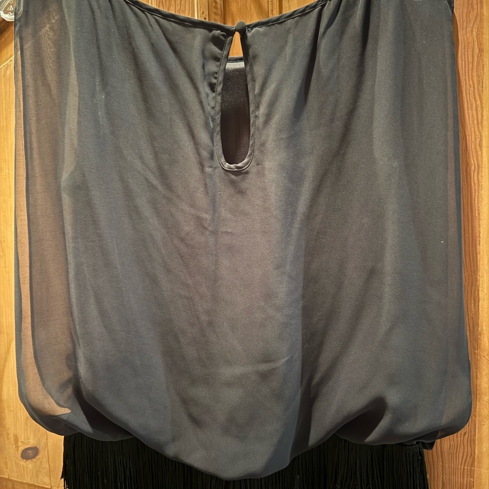 Aidan by Aidan Mattox Black Blouson Fringe Detail Keyhole Dress Size 8 US - Picture 9 of 12